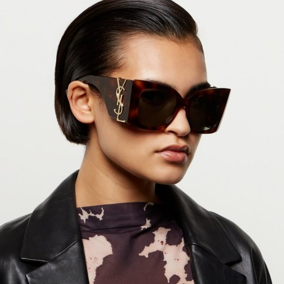 NEW Saint Laurent SLM119 BLAZE 002 Havana Oversized Cat Eye Women Sunglasses - Picture 1 of 14